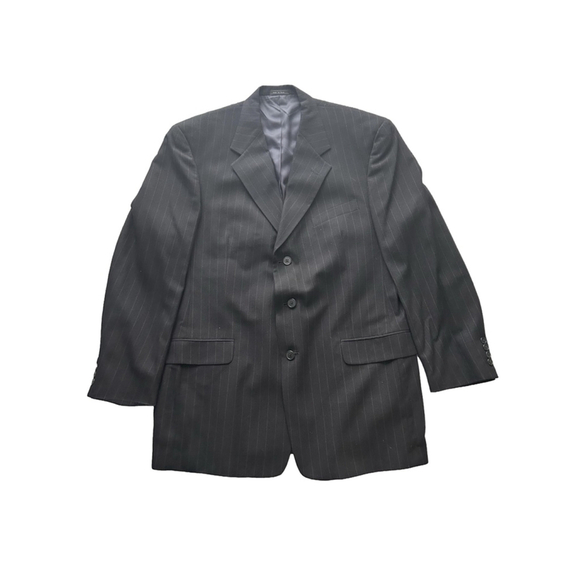 Krizia Mens Black Pinstripe 2-Piece Suit 44L Blazer Pants Italy - Picture 2 of 16